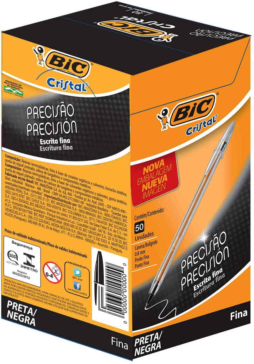 CANETA ESC. FINA PRETA C/50UN 886649-BIC