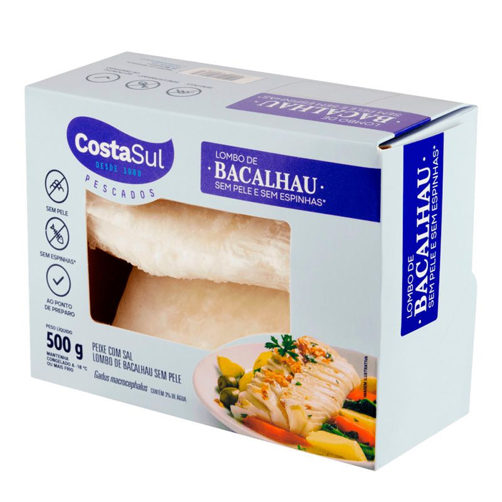 LOMBO BACALHAU S/PELE S/ESPIN.C/SAL 500G